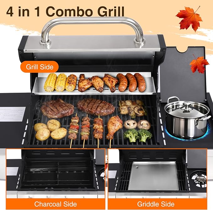 Griddle Grill Combo, Propane Gas and Charcoal Grill Combo, Outdoor BBQ Grills - Image 2