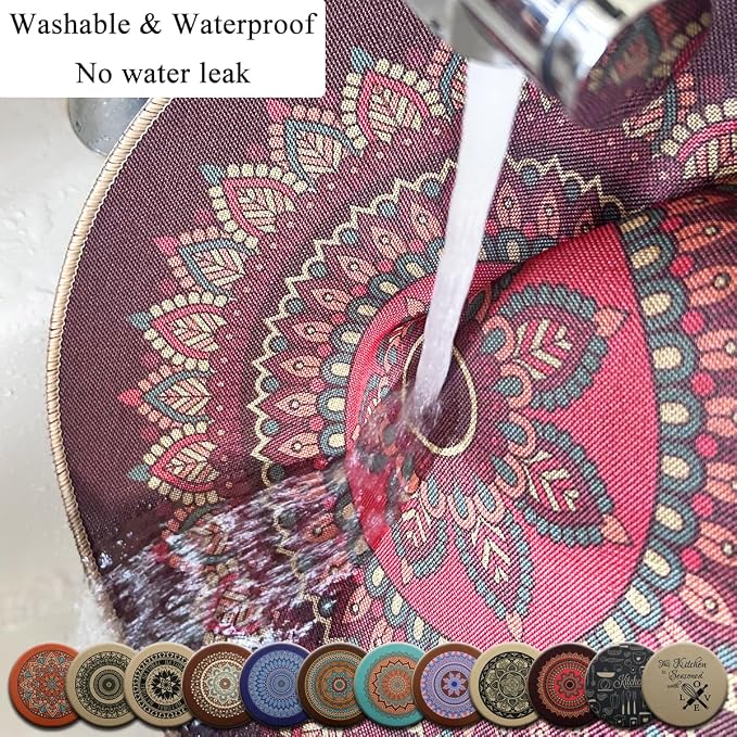 PIGCHCY Round Boho Placemats Set of 6, Rubber Heat Resistant Tabel Mats - Image 4