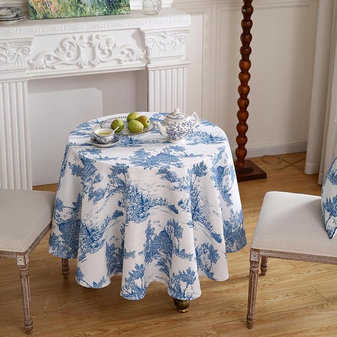 patdrea Designer Vintage Linen Small Round Tablecloth, Cya Ancient Castle and - Image 8