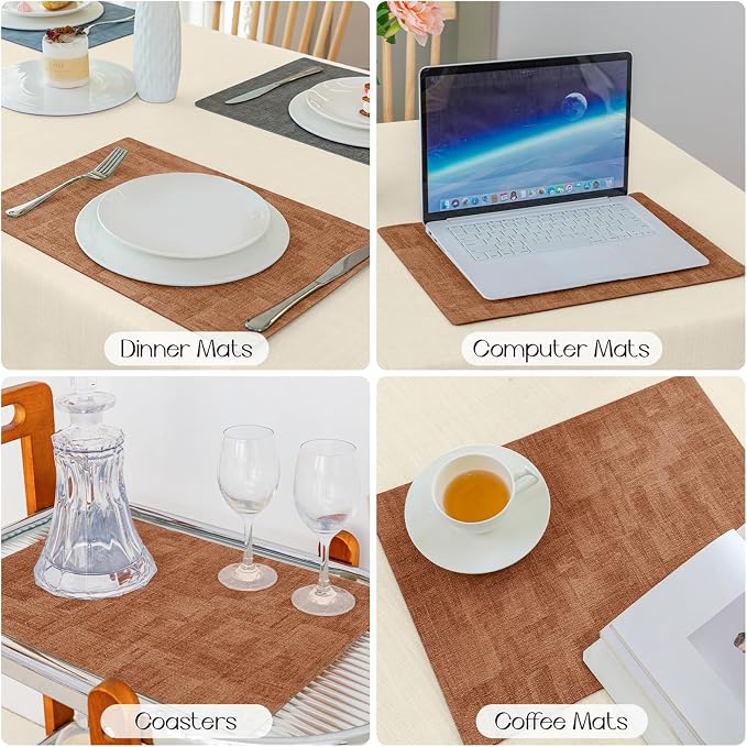 Romanstile Reversible Vinyl Placemats Set of 6, Faux Leather 100% Waterproof - Image 5