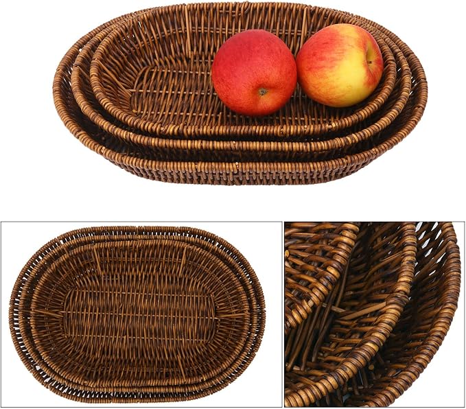 3 PCS Handwoven Oval Wicker Baskets Set - Image 3