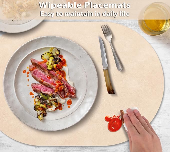 ADRIMER Placemats, Heat Resistant Oval Placemats Set of 6 Washable 12 x 17 Inch - Image 4