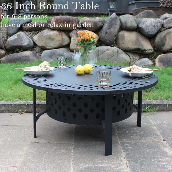 36 Inch Fire Pit with 2 Grills, Wood Burning Fire Pits - Image 2