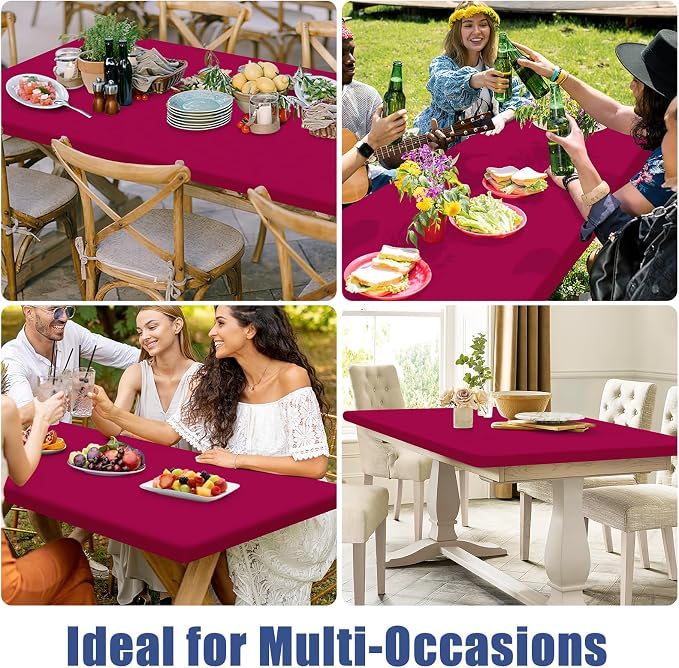 Spandex 6 Foot Rectangle Table Cloth 6 Pack, Elastic Fitted Tablecloths - Image 9