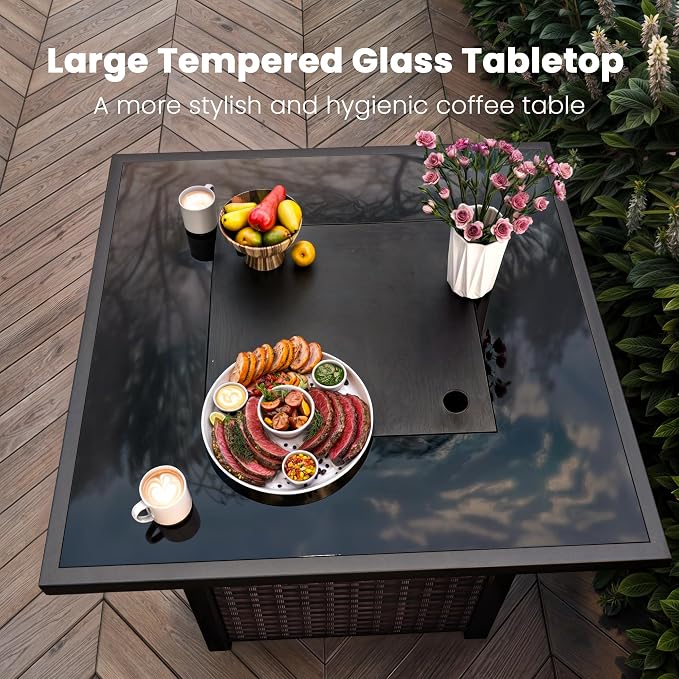 Propane Outdoor Fire Pit Table, Outdoor Gas FirePit W/Glass Wind Guard - Image 3