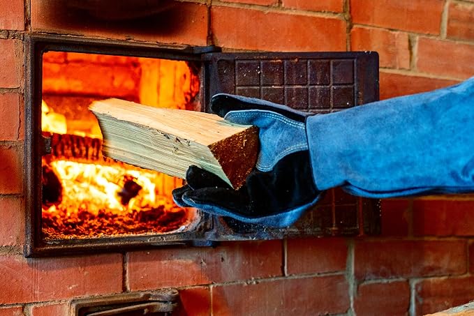 RAPICCA Fireplace Gloves Fire Heat Resistant: Grey 16IN 662℉- Fireproof Leather - Image 3