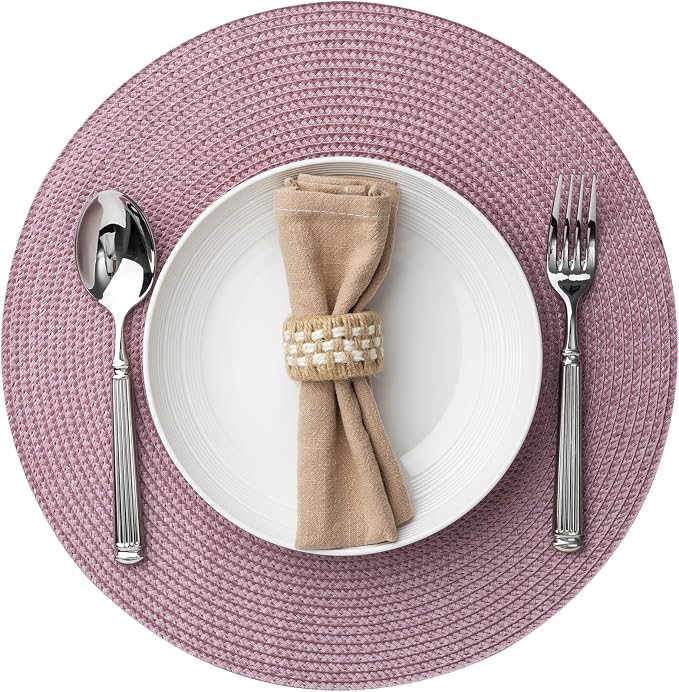 Round Placemats Set of 4 Plastic Woven Placemats Washable Wipeable Table Mats by BAROYAL