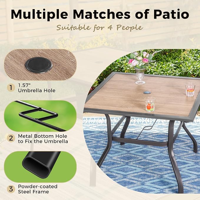 Outdoor Patio Square Dining Table, All Weather Wrought Iron Black Outdoor Table - Image 5