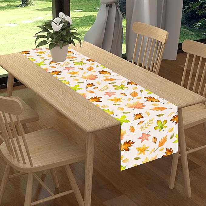 Fall Table Runner, Farmhouse Seasonal Autumn Maple Leaves Harvest Thanksgiving - Image 2