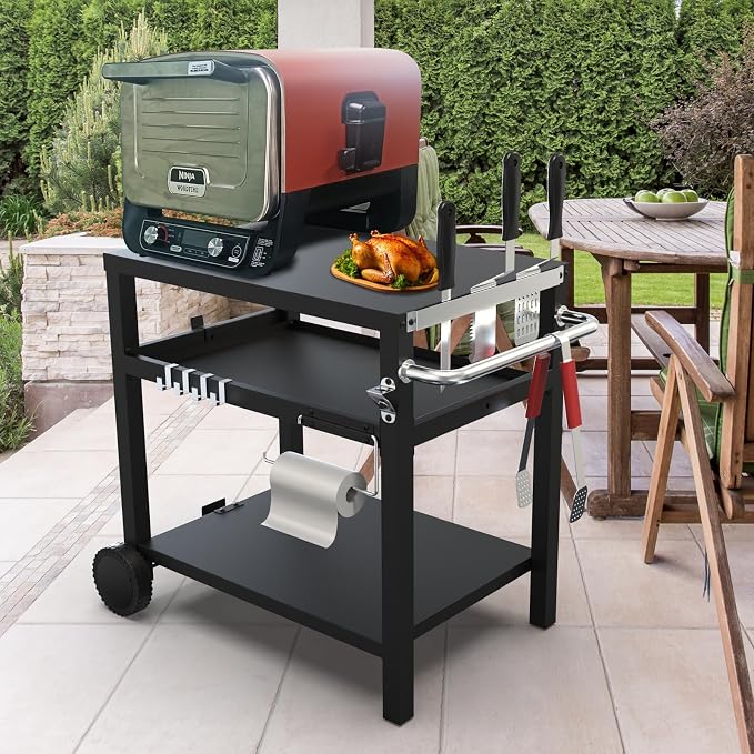 29.5''x19.6'' Outdoor Grill Cart, Pizza Oven Table Stand, 3-Shelves Food Prep - Image 7