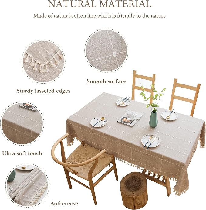 Pahajim Rustic Linen Tablecloth Cotton Rectangle Table Cloth - Image 2