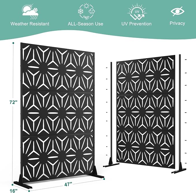 Metal Privacy Screen for Outdoor & Indoor Use, Free Standing Privacy Screen for - Image 3