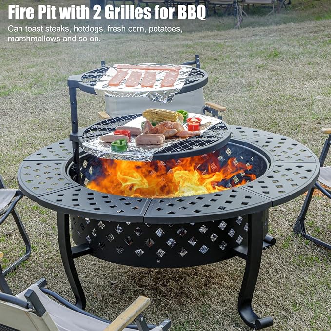42 Inch Fire Pit with 2 BBQ Grills, Wood Burning Fire Pits - Image 7