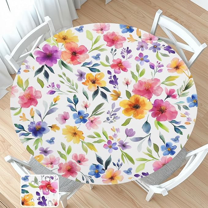 Spring Summer Floral Round Fitted Tablecloth by Unknown