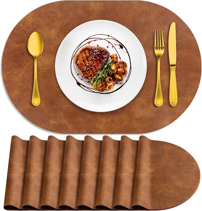 ADRIMER Placemats, Heat Resistant Oval Placemats Set of 8 Washable 12 x 17 Inch by Adrimersdreamistobeanindispensablecompanioninyourlife