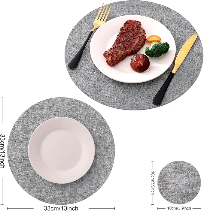 Homaxy Round Faux Leather Placemats and Coasters, Washable Dual-Side Table Mats - Image 6
