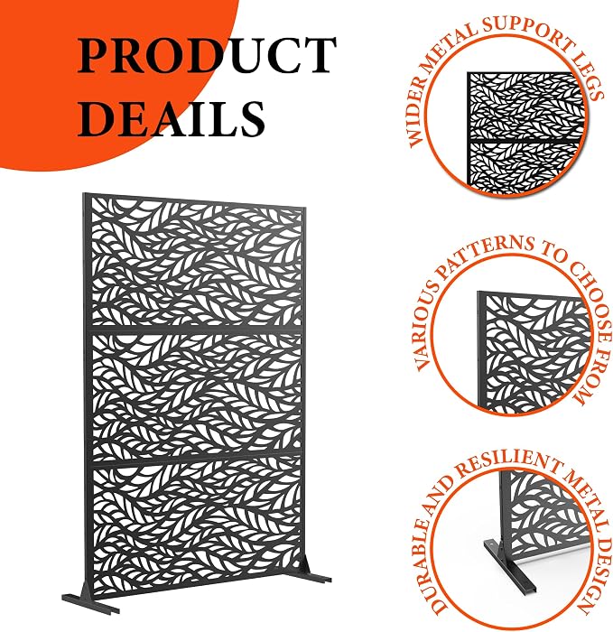 GarveeLife Metal Privacy Screen 72" h x 47" w, Outdoor Privacy Screens and - Image 3