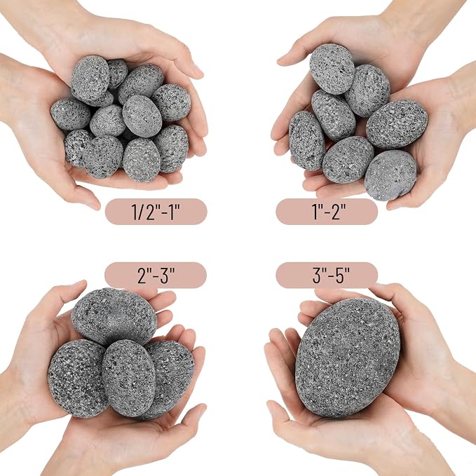 Skyflame 3-5 Inch Round Lava Rock Pebbles, 15 Pounds Black Natural Tumbled - Image 2