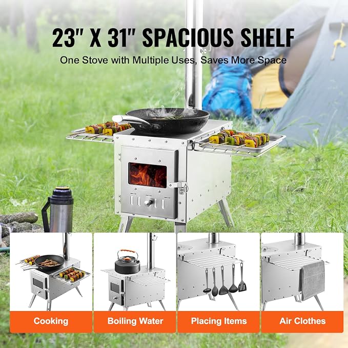 VEVOR Camping Wood Stove Stainless Steel Camping Tent Stove, Portable Wood - Image 3