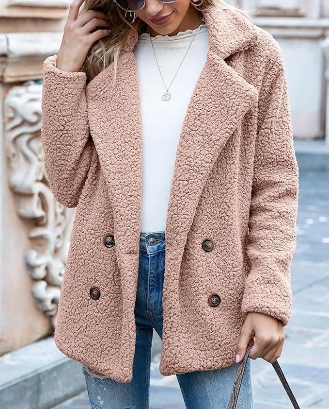 Women's Winter Warm Plush Cardigan Fuzzy Fleece Lapel Jacket - Image 2