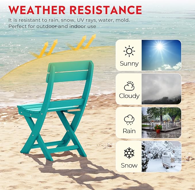 Costaelm Paradise 3-Piece Outdoor HDPE Folding Patio Bistro Table and Chairs - Image 9