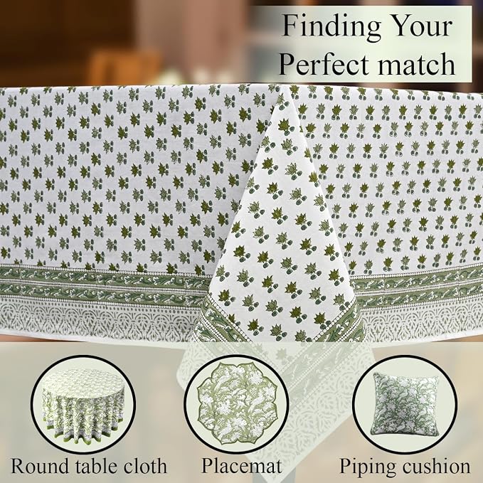 CPC Lotus Meadow Tablecloth 100% Cotton 60x60 Inch Indian Block Print Rectangle - Image 8