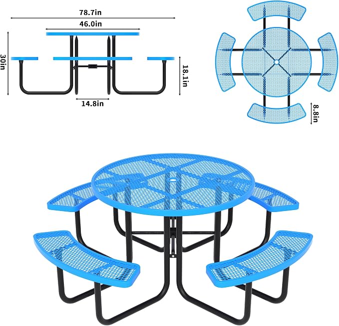 46'' Round Metal Picnic Table for Outdoors, Commercial Steel Metal Picnic Tables - Image 3