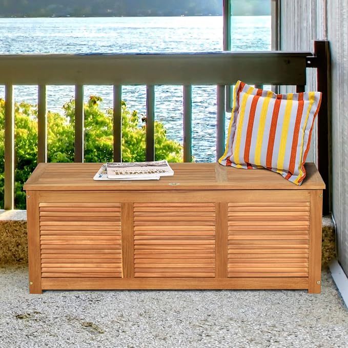 HAPPYGRILL 46 Gallon Acacia Wood Deck Box, Outdoor Storage Box Garden Tools Box - Image 4