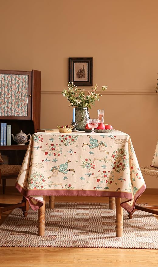 patdrea Designer Beige Rectangle Small Tablecloth, Vintage Italian Durable - Image 9