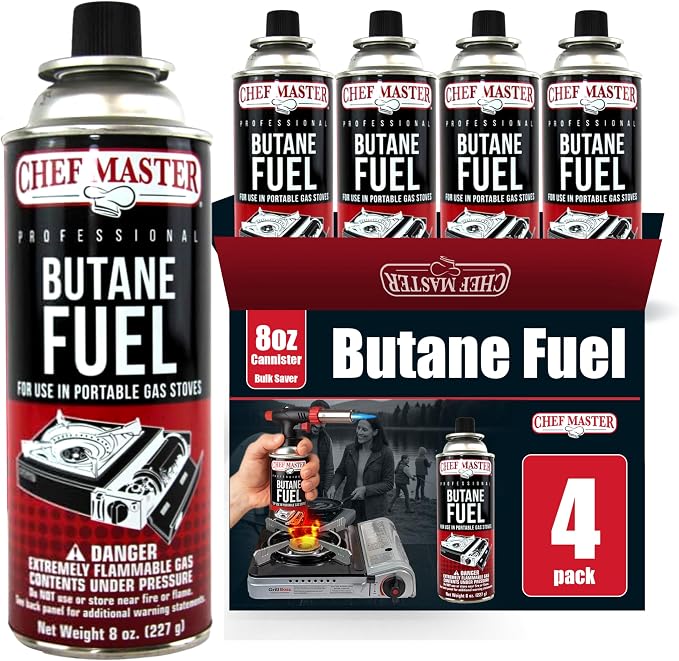 Chef Master 4x 8oz Butane Fuel Canister by ChefMasterProfessional