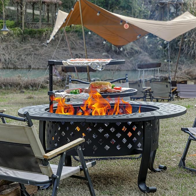 42 Inch Fire Pit with 2 BBQ Grills, Wood Burning Fire Pits - Image 3