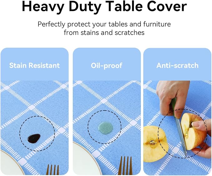 Romanstile Rectangle Plastic Tablecloth, 100% Waterproof Oil-Proof Checkered - Image 4