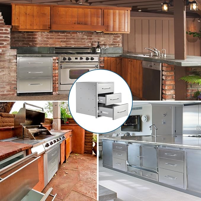 Outdoor Kitchen Drawers 16"Wx21"Hx23"D Flush Mount Access 3-Drawer BBQ - Image 6