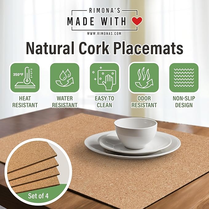 RIMONA'S Heat Resistant Cork Placemats Set of 4 - Image 3