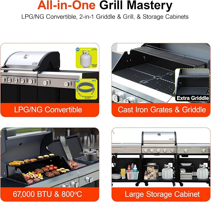 Brand-Man Outdoor Kitchen Island – 5-Burner Gas Grill & Griddle Combo - Image 7