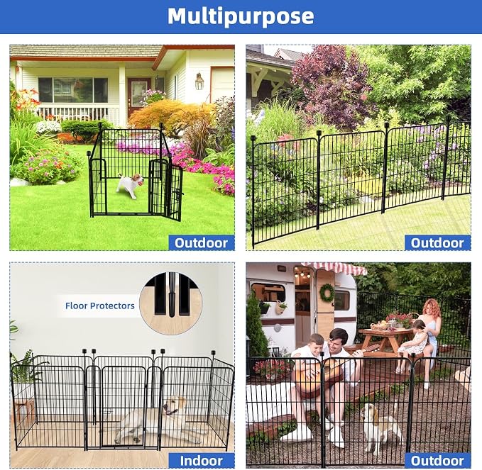 ADAVIN Tall Garden Fence with Low Threshold Door, 54 in 4 Panels Total 8.8 Ft - Image 5