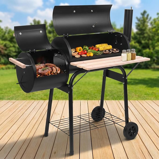 44" Charcoal Grill Offset Smoker, Outdoor BBQ Smoker by Unknown