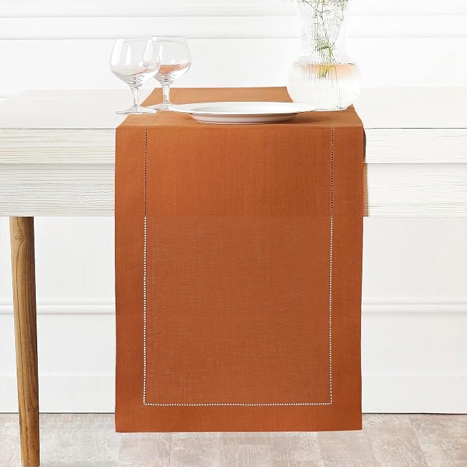 D'Moksha Homes Linen Rust Table Runner 108 Inches Long by DMokshaHomes