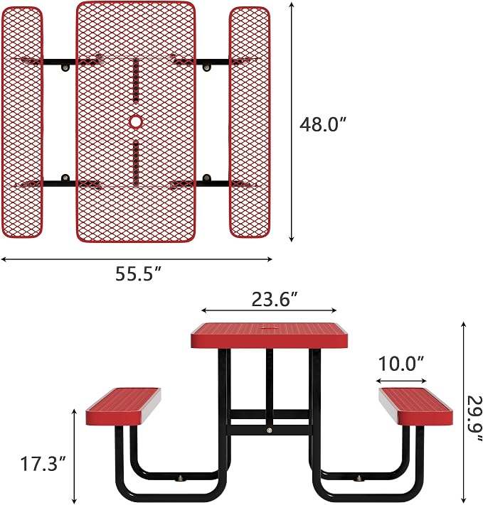 48'' Rectangular Metal Picnic Table - Image 6