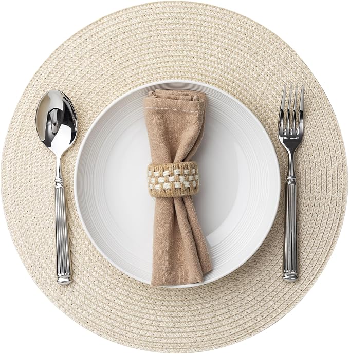 Round Placemats Set of 6 Plastic Woven Placemats Washable Wipeable Table Mats by BAROYAL