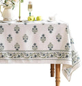 ISAENNE Designer White Linen Extra Long Tablecloth Rectangle, Chinoiserie by Isaennehomedecoration