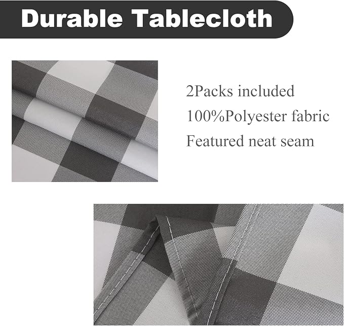 Cupuamon 2 Pack Waterproof Polyester Fabic Round Checkered Tablecloth，60 - Image 2