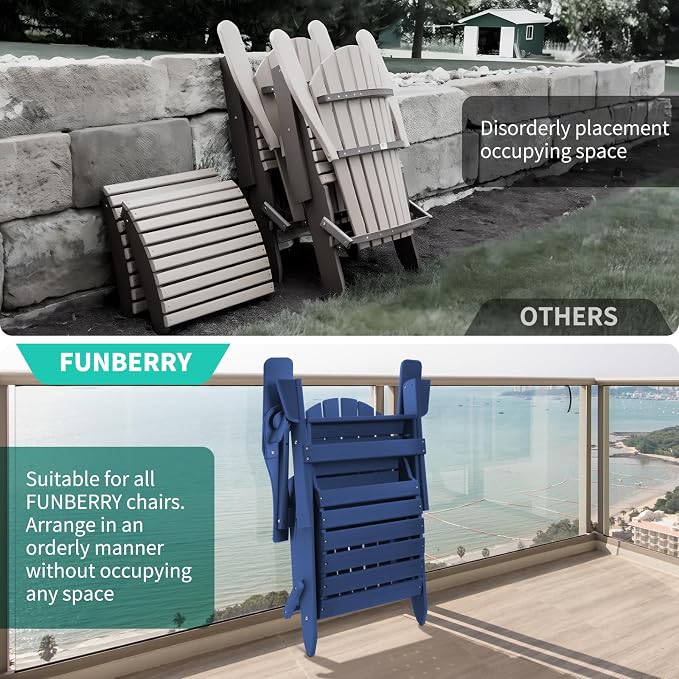 FUNBERRY Folding Adirondack Ottoman, HDPE All Weather Outdoor Foot Rest - Image 2