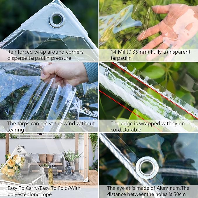 Clear Tarps Heavy Duty PVC, Transparent Tarp Durable Waterproof Dustproof - Image 5