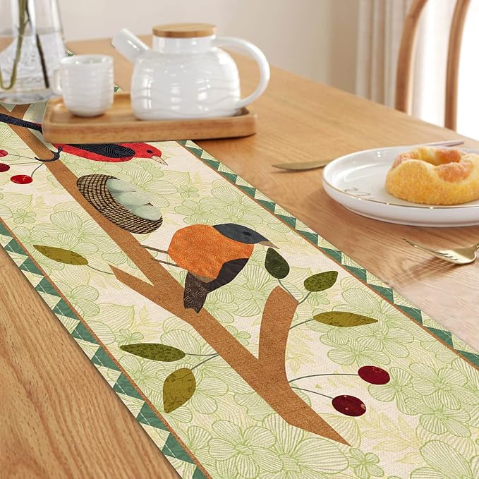 Seliem Summer Birds Tree Branches Table Runner, Cardinal Home Kitchen Dining - Image 6
