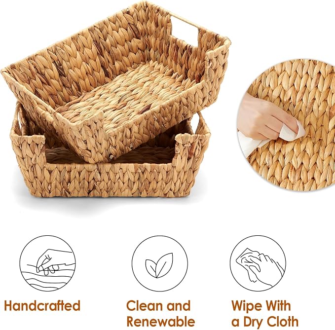 Wicker Baskets 2 Pack, Water Hyacinth Wicker Storage Basket - Image 7