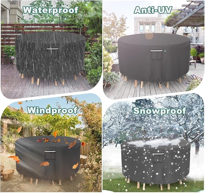 Round Patio Furniture Covers, 500D Heavy Duty Waterproof UV Resistant Cover - Image 6