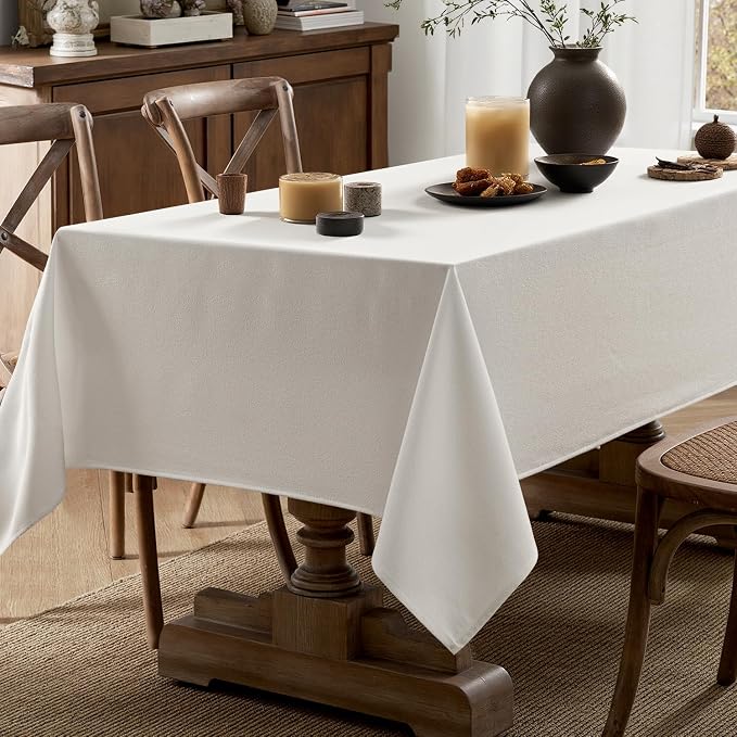 MIULEE White Linen Polyester Tablecloth 60x84 Inch Spring Rectangle Table Cloth - Image 5
