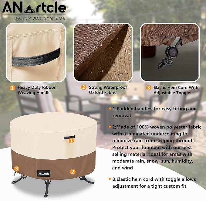 Round Patio Table Cover 36"DIA x 23"H, 100% Waterproof, Heavy Duty - Image 4
