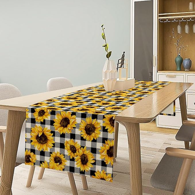 Summer Sunflower Table Runner, Sunshine Seasonal Buffalo Plaid Table Runner - Image 3